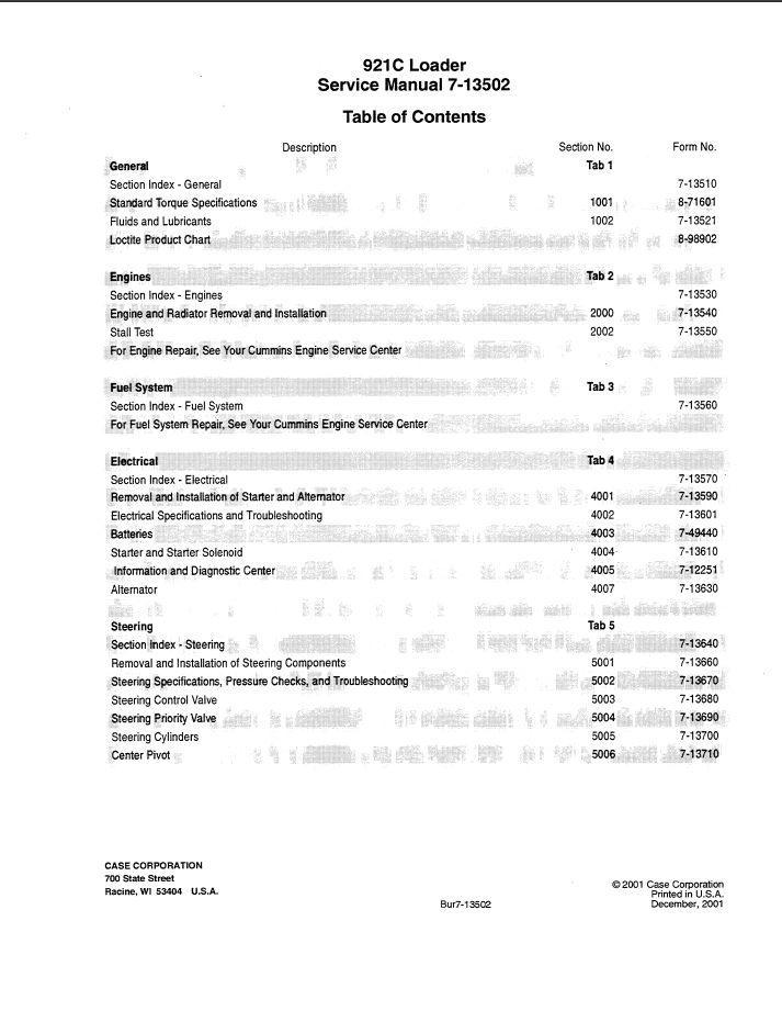 CASE Construction 921C Wheel Loader Service Manual 71 MYServiceManuals
