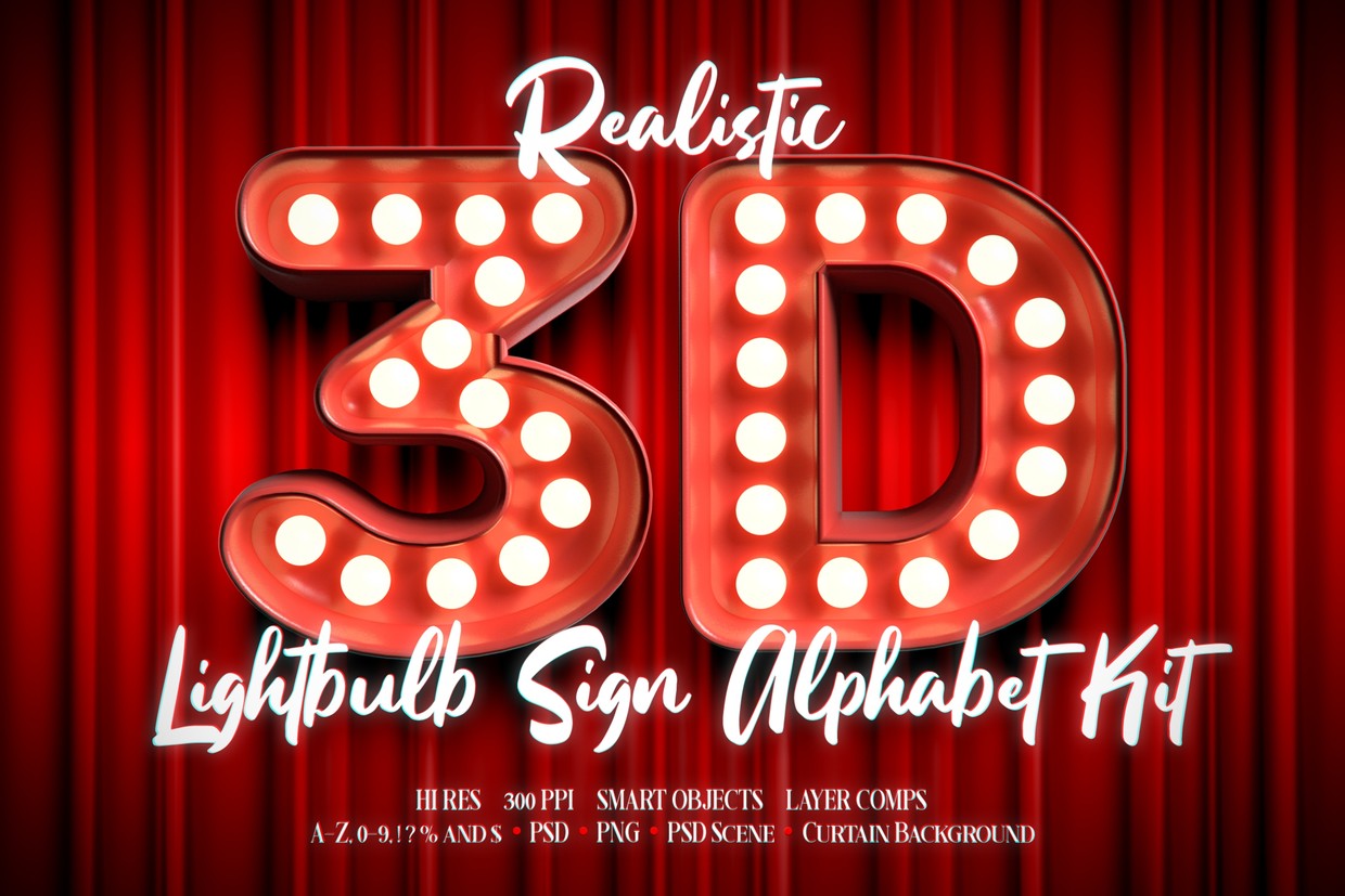 3D Lightbulb Sign Alphabet Kit (Completed Set)