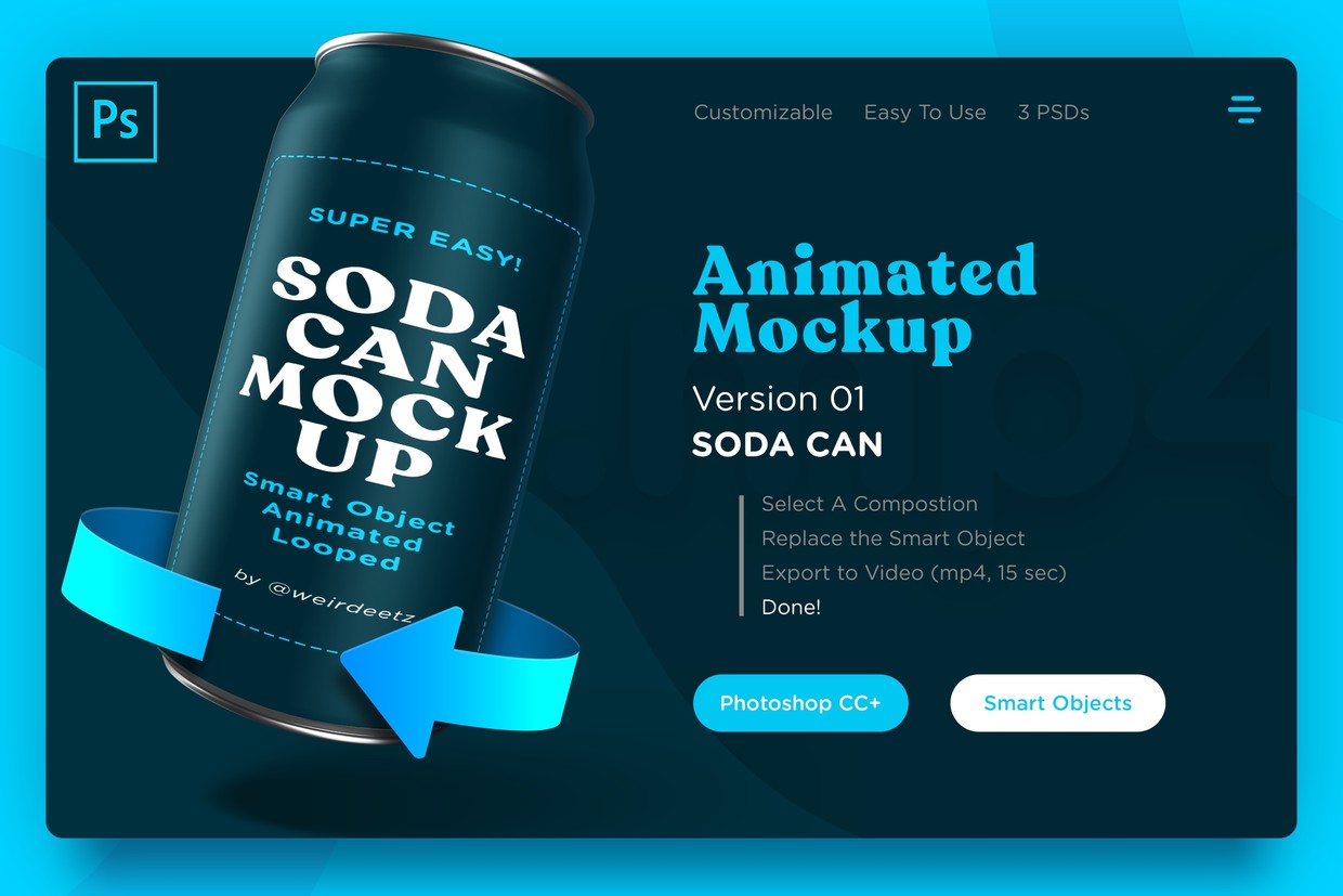 Animated Soda Can Mockup (Photoshop)