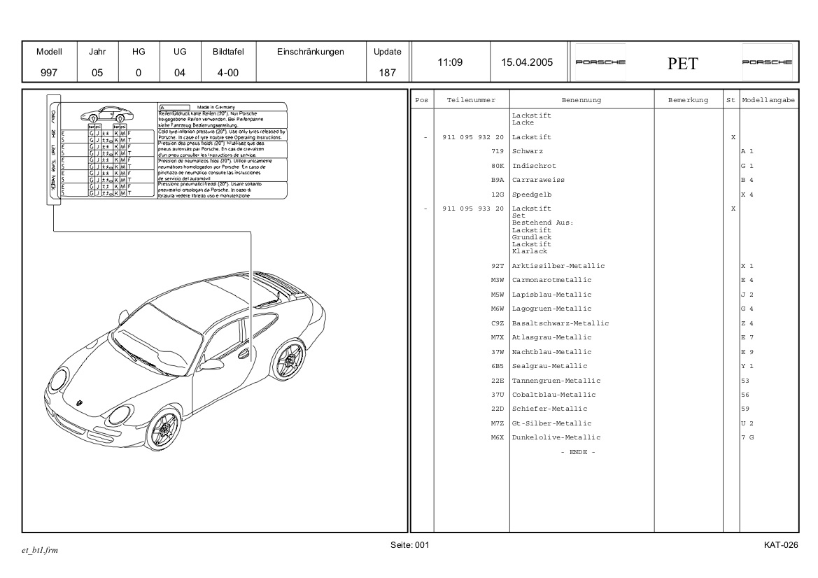 Parts Catalogue Porsche 911 (997) 2005 German CarDoXX