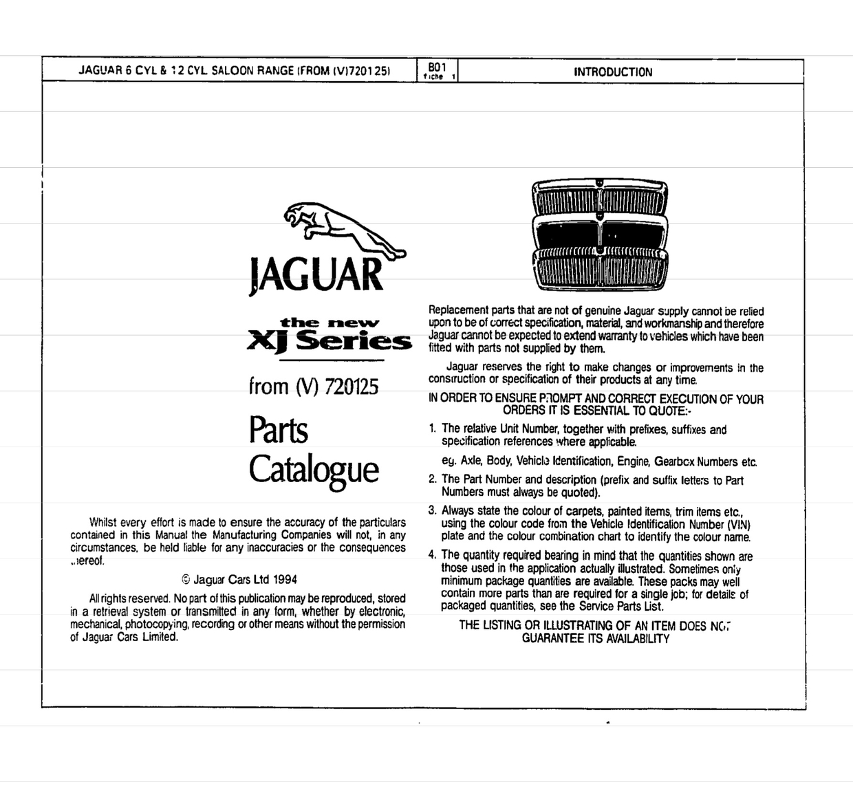 Parts Catalogue Jaguar XJ X300 1994 English CarDoXX
