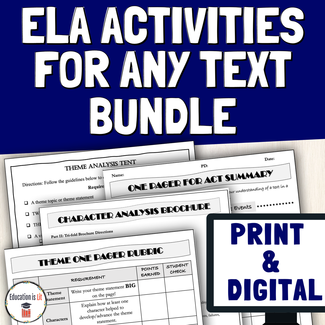 Bundle of ELA Activities for Middle and High School Education is Lit