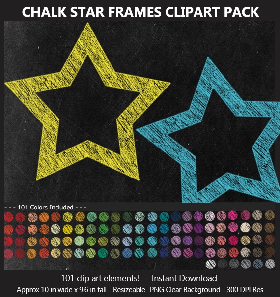 Chalk Star Frames Clipart Pack 101 Colors, BONUS FRE