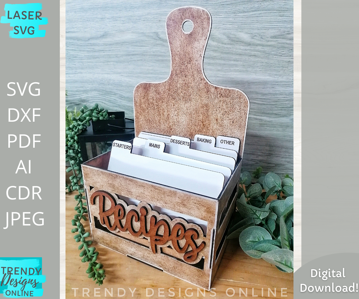 Recipe Crate svg file, Cutting board Recipe Box svg, G Trendy Designs