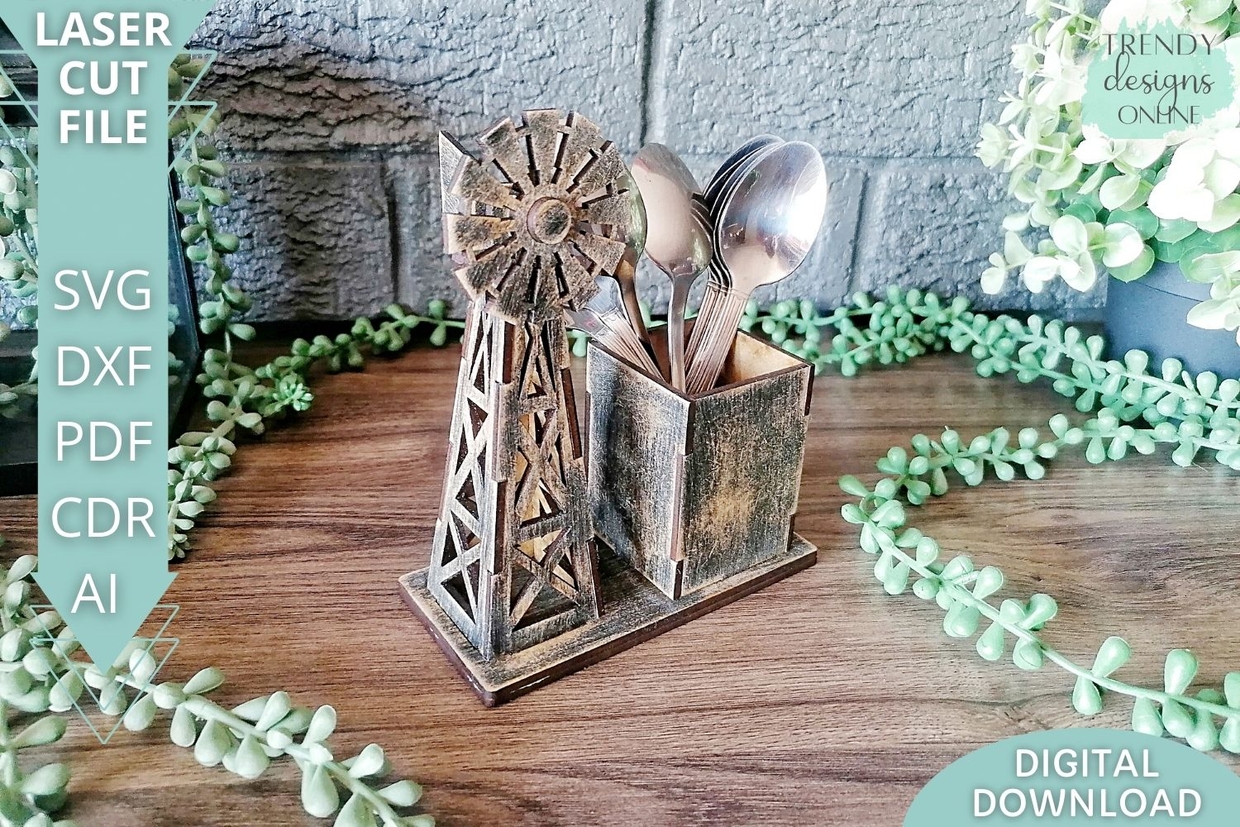 Windmill Cutlery holder svg, Utensils Tray svg, Pencil Trendy Designs