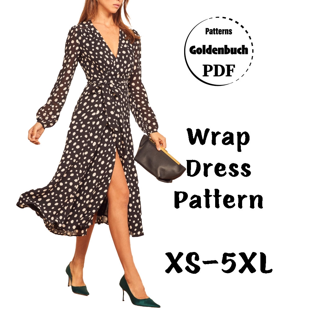 Wrap Dress PDF Sewing Pattern Long Sleeve Dress VNeck Goldenbuch PDF