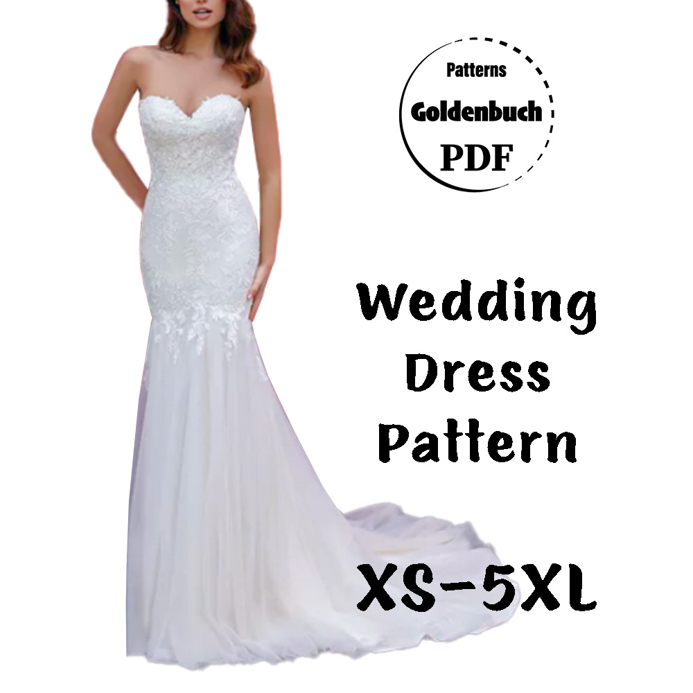 Wedding Dress with Train PDF Sewing Pattern Aline Brid Goldenbuch PDF
