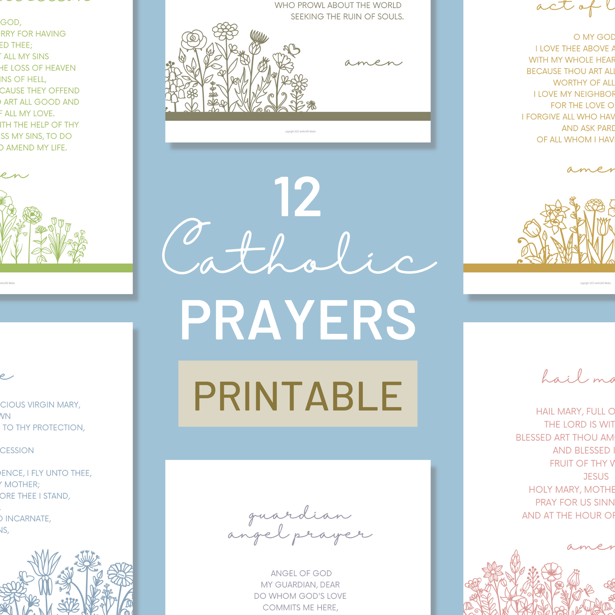 Catholic Prayer Print Set of 12 - Catholic Prayer Prin - IamHis365