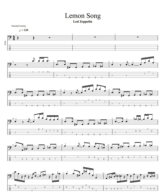 Lemon Song by Led Zeppelin Bass Tabs by Jason