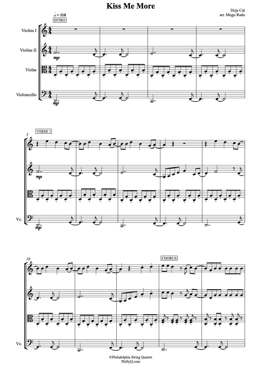 Kiss Me More by Doja Cat String Quartet Sheet Music MRmusic