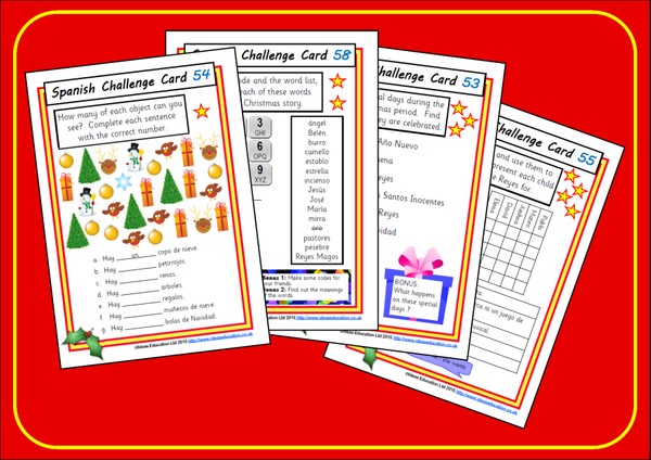 Spanish Challenge Cards - Christmas edition