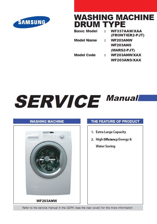 Samsung WF203ANW WF203ANS Washer Service Manual and Re serviceandrepair