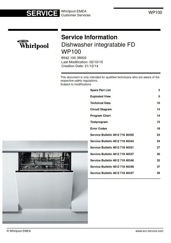 Whirlpool WP100 Dishwasher Service Manual serviceandrepair