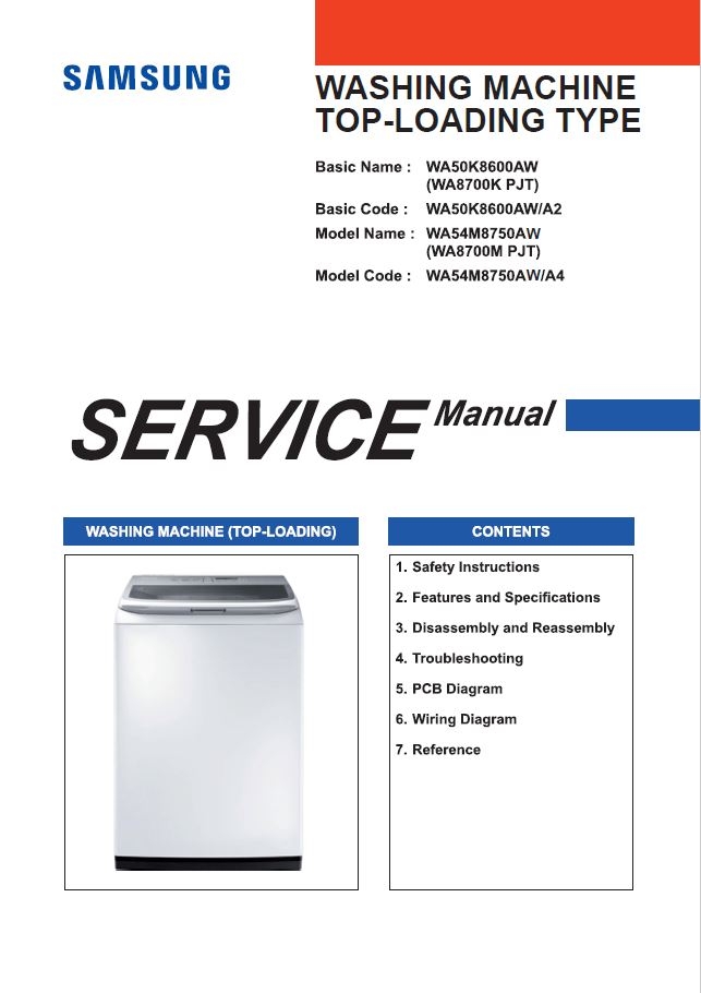 Samsung WA54M8750AW Washer Service Manual and Repair G - serviceandrepair