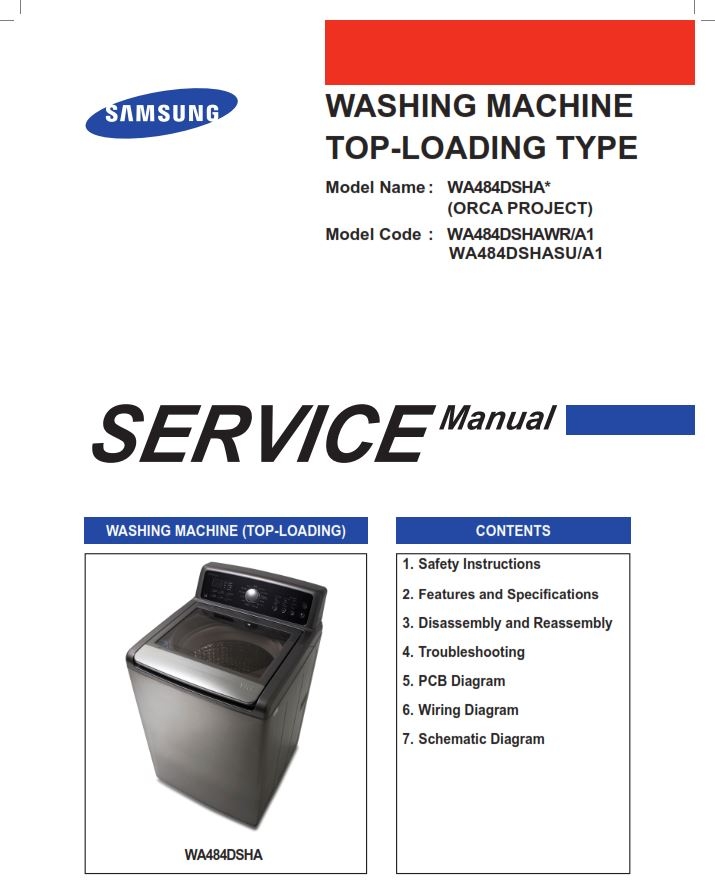 Samsung WA484DSHASU WA484DSHAWR Washer Service Manual serviceandrepair
