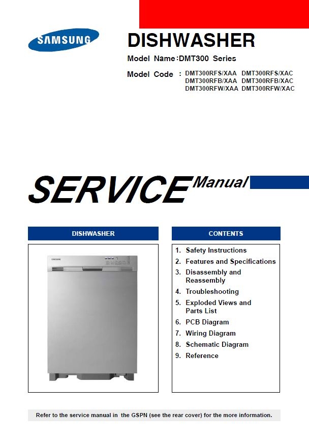 Samsung DMT300 Dishwasher Service Manual and Repair Gu serviceandrepair