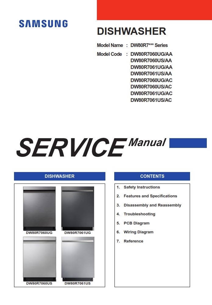 Samsung DW80R7060 DW80R7061 Dishwasher Service Manual serviceandrepair