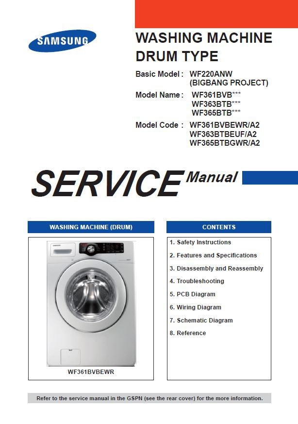 Samsung WF361BVBEWR Service Manual and Repair Guide serviceandrepair