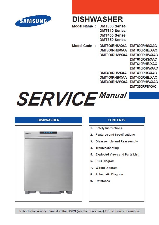 Samsung DMT610RHS DMT610RHB DMT610RHW Dishwasher Servi serviceandrepair
