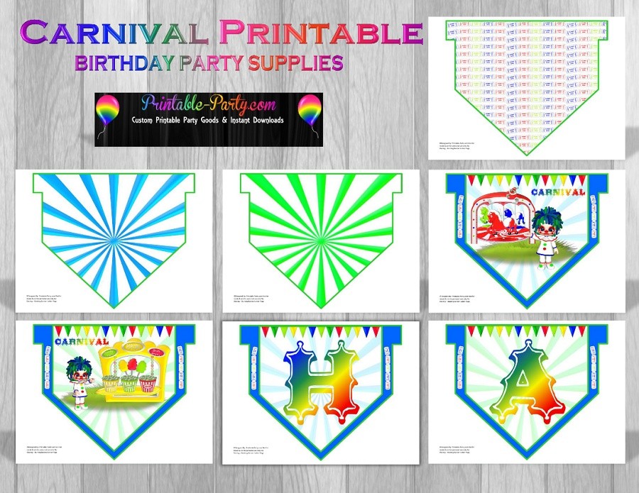 Printable Carnival Theme Party Decorations Blue Clown - Printable-Party.com