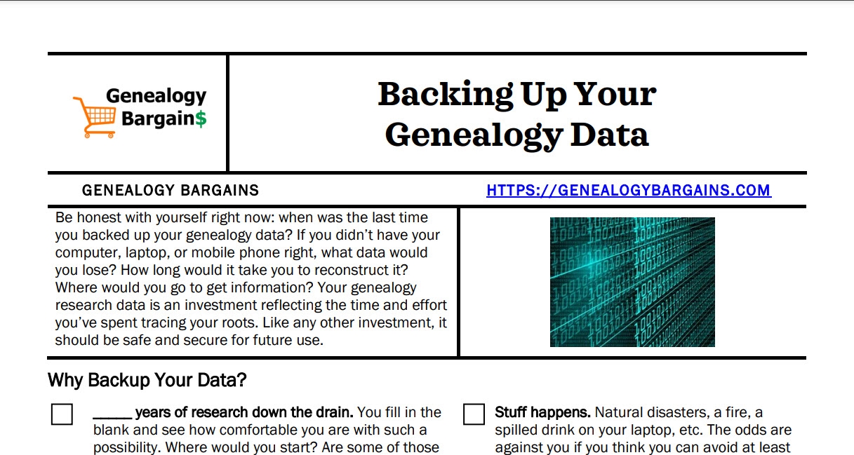 CHEAT SHEET Backing Up Your Genealogy Data Genealogy Bargains