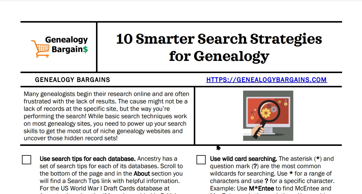 CHEAT SHEET 10 Smarter Search Strategies for Genealogy Genealogy Bargains