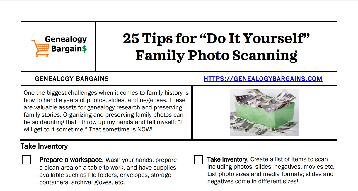 CHEAT SHEET 25 Tips for DIY Family Photo Scanning Genealogy Bargains