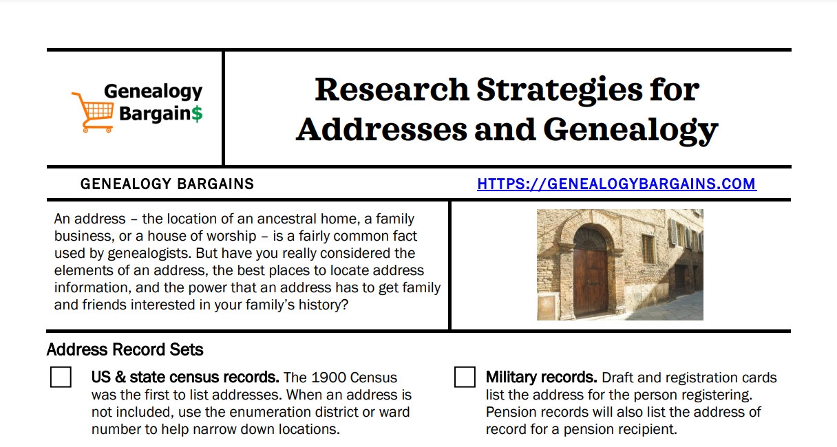 CHEAT SHEET Research Strategies for Addresses and Gene Genealogy Bargains