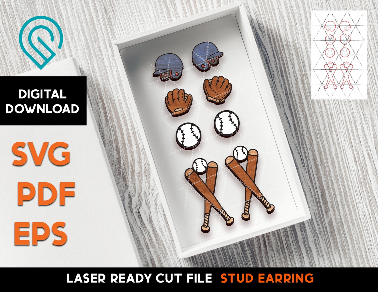 Baseball Stud Earrings Set 2 Laser Cut SVG File Graphaholic
