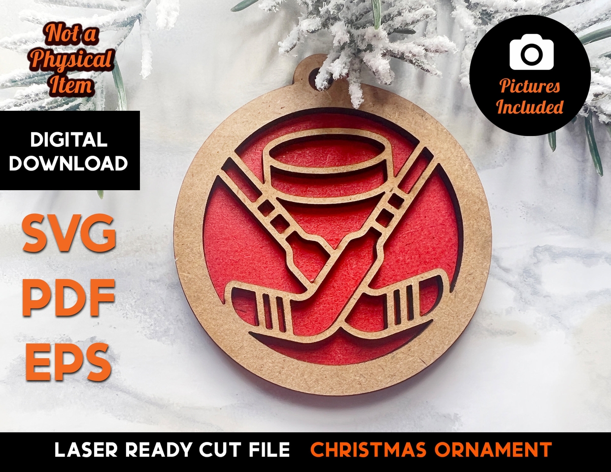 Hockey Christmas Ornament - Laser Cut SVG File - Graphaholic