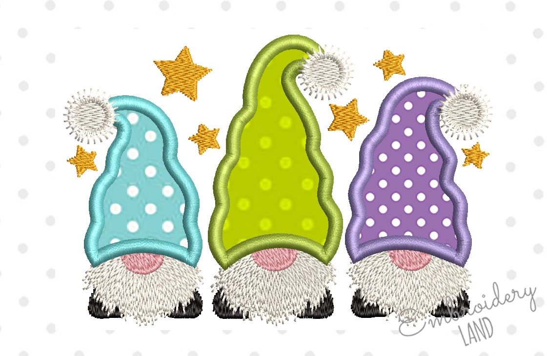 Three Gnomes Satin Applique Machine Embroidery Design EmbroideryLand