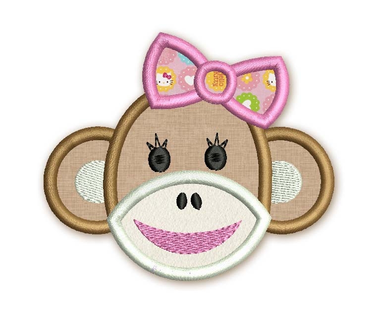Sock Monkey Face Appliqué Machine Embroidery Design AN EmbroideryLand