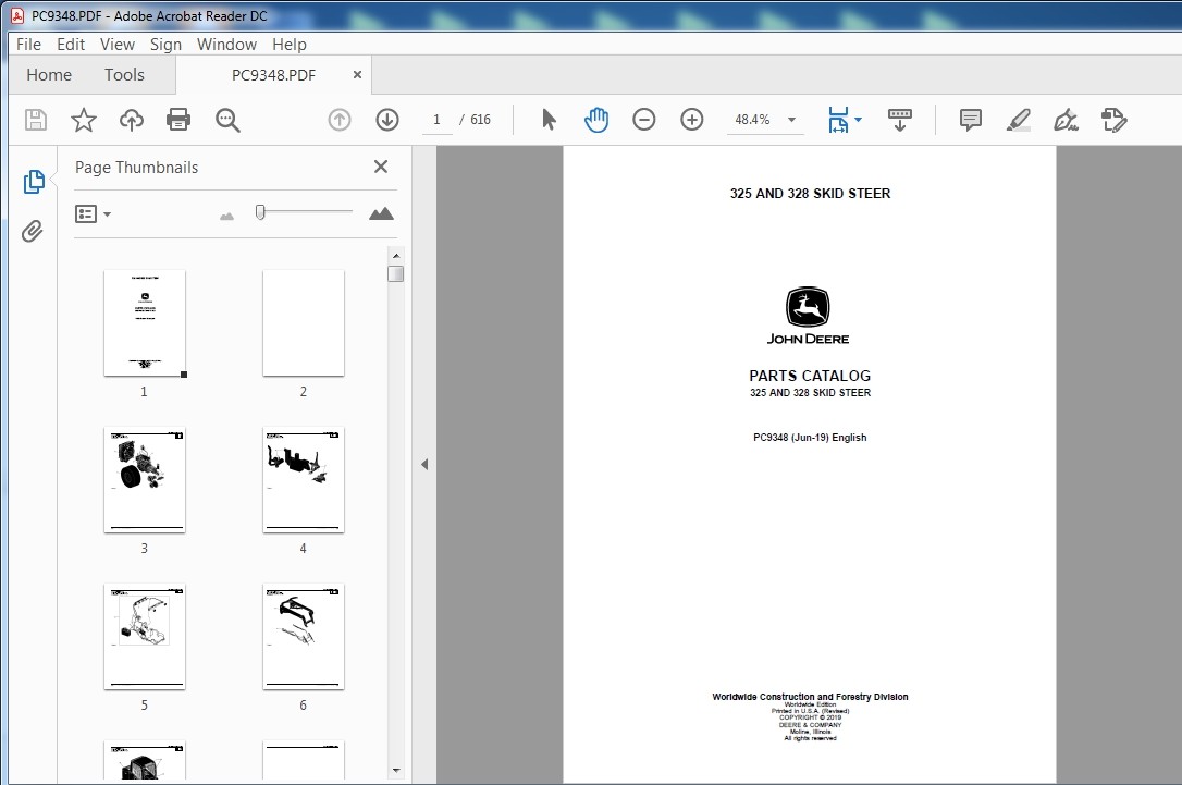 John Deere 325 & 328 Skid Steer Parts Catalog Manual ...