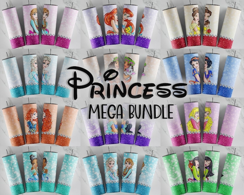 Disney Princess Tumbler 12 Design Set Tumbler Wrap Sea PrintsPixel