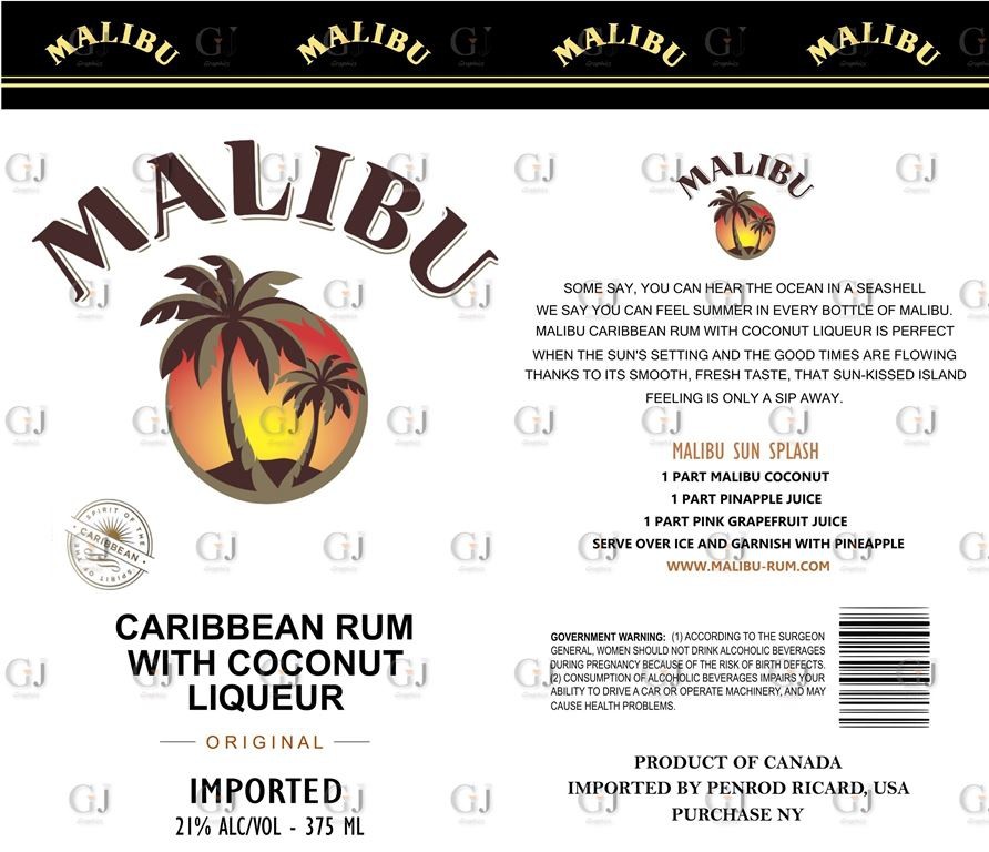 Malibu Rum Beer PNG Design 20oz skinny Tumbler Label F PrintsPixel