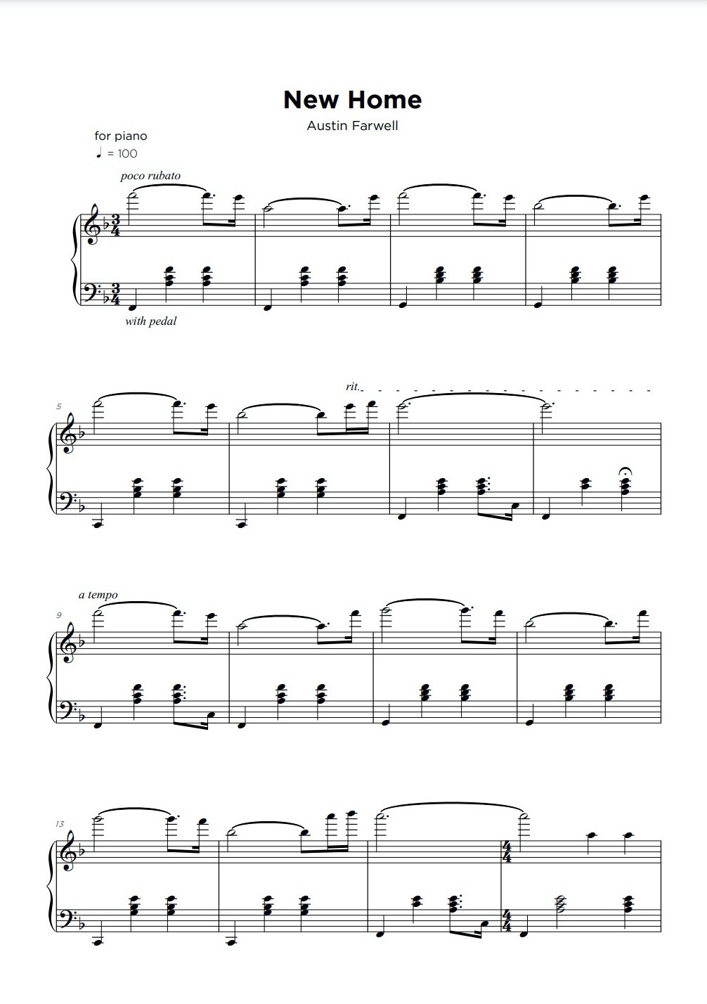 New Home Austin Farwell Sheet Music Deep Breaths + Dreaming + New Home