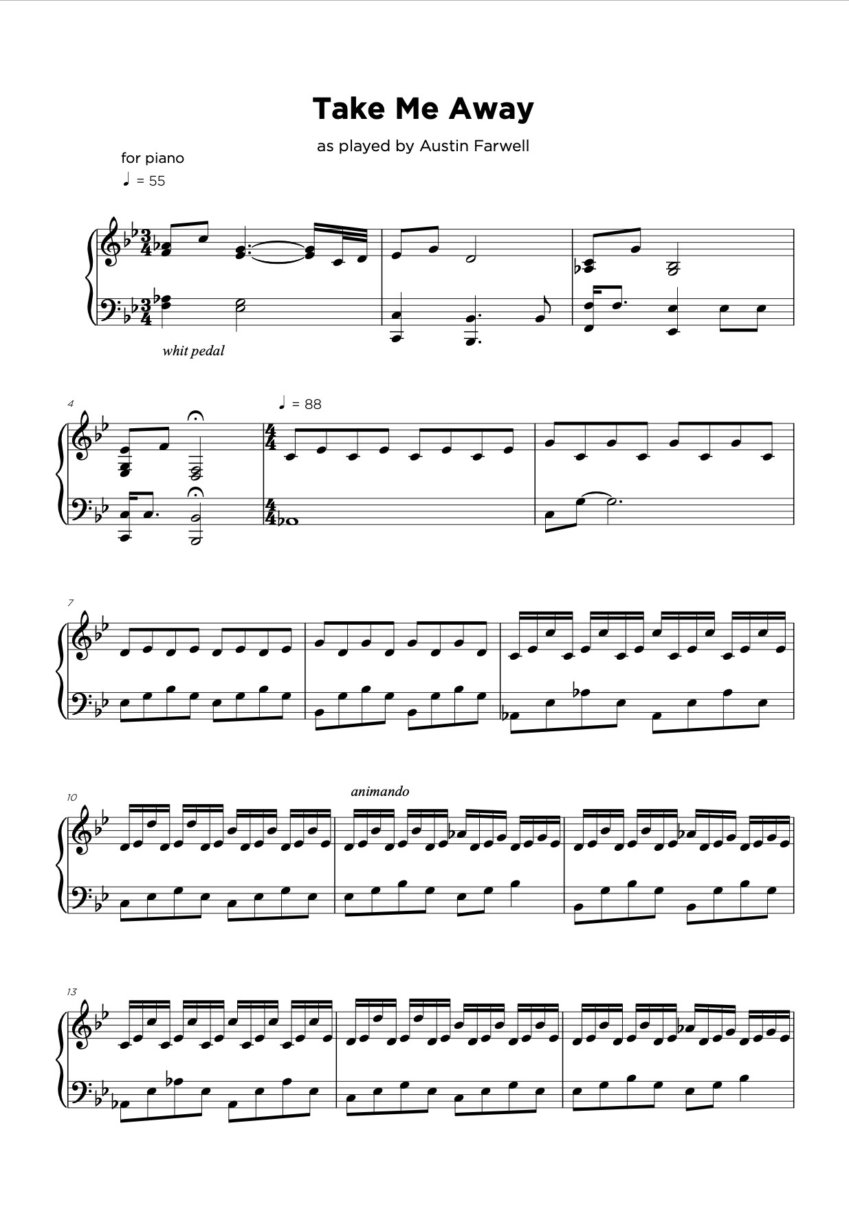 Take Me Away Austin Farwell Sheet Music Deep Breaths + Dreaming