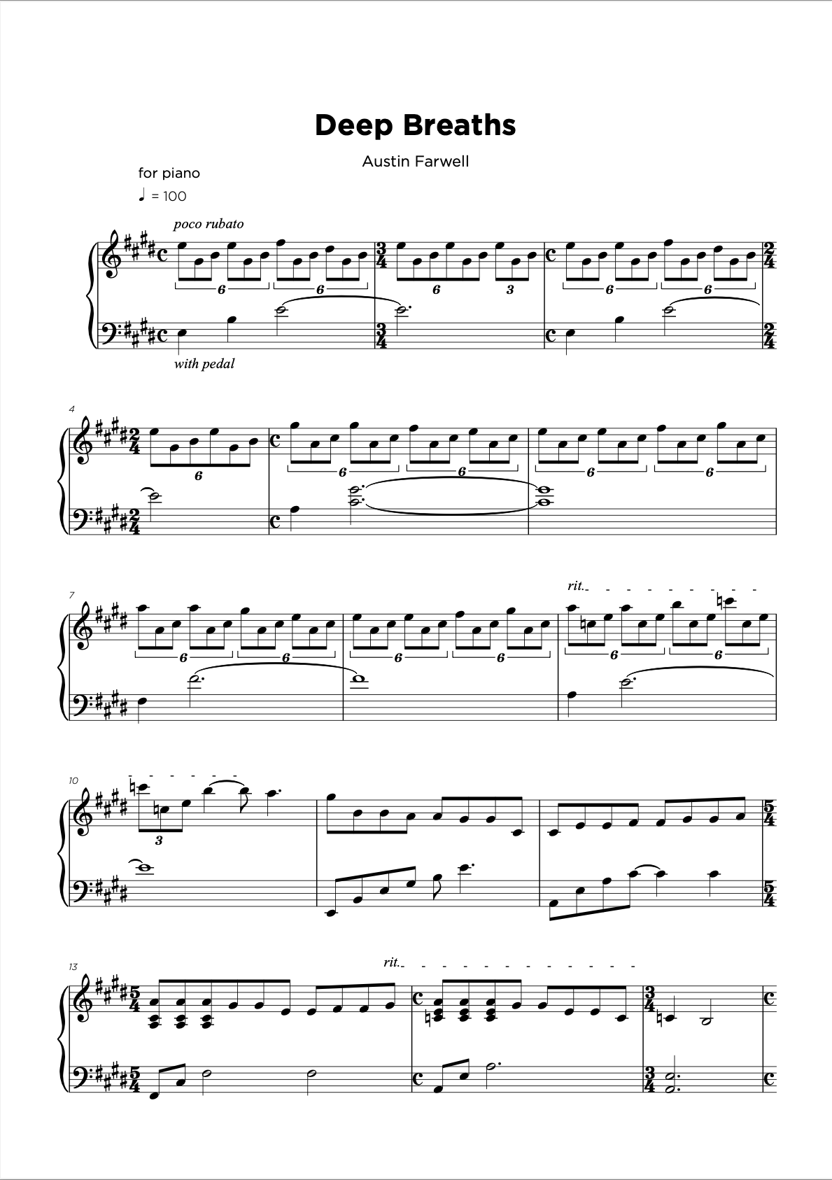 Evening Sky Austin Farwell Sheet Music Deep Breaths + Dreaming