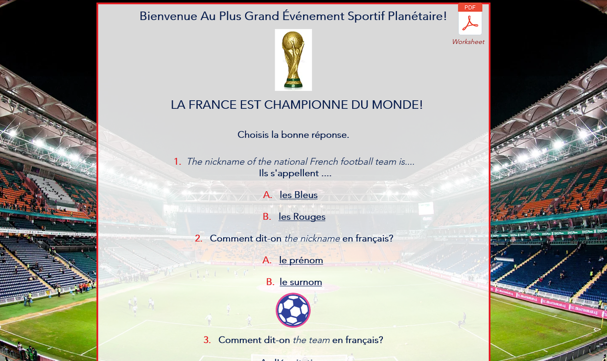 Le Football (French Vocabulary Worksheets) Schools